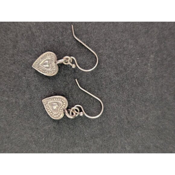 Vintage Silver Heart Dangle Earrings With Intricate Design For Women - Picture 4 of 4